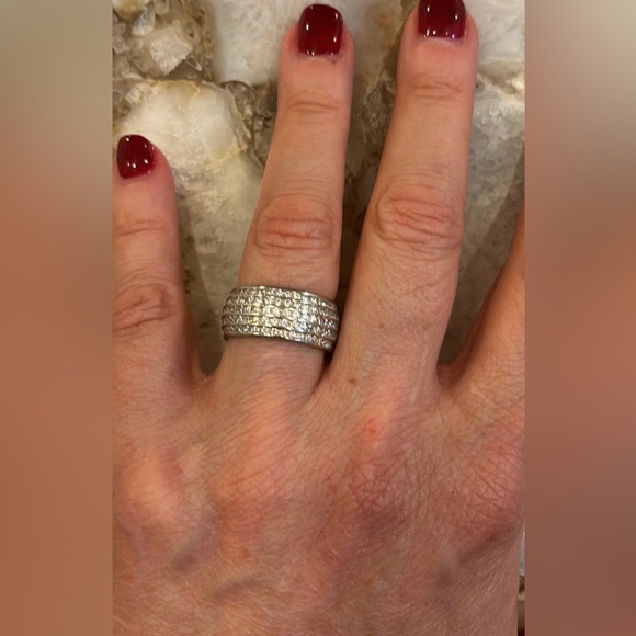 Sterling Silver Pave Eternity Band Ring Size 9 - Picture 2 of 6